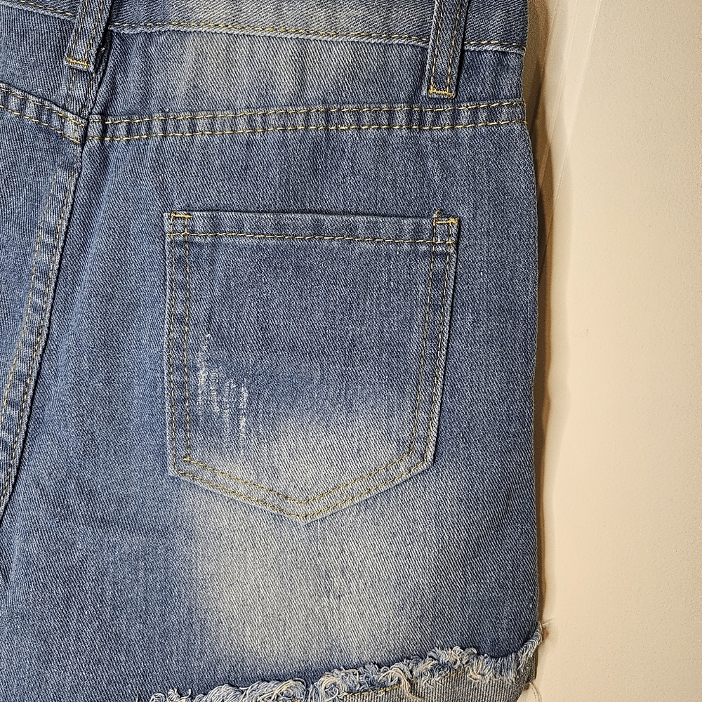 Women's Distressed Size Small Denim Shorts Star-Embellished Blue High Rise Stars - Picture 7 of 12